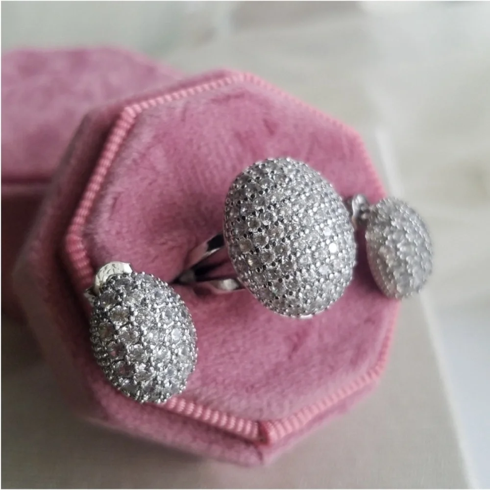 Swarovski Elements 925 Sterling Silver Puffy Pave Stud Earrings NEW